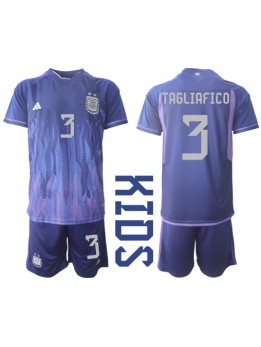 Billige Argentina Nicolas Tagliafico #3 Bortedraktsett Barn VM 2022 Kortermet (+ Korte bukser)